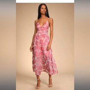 Feeling Like Forever Rose Jacquard Organza Lace-Up Midi Dress